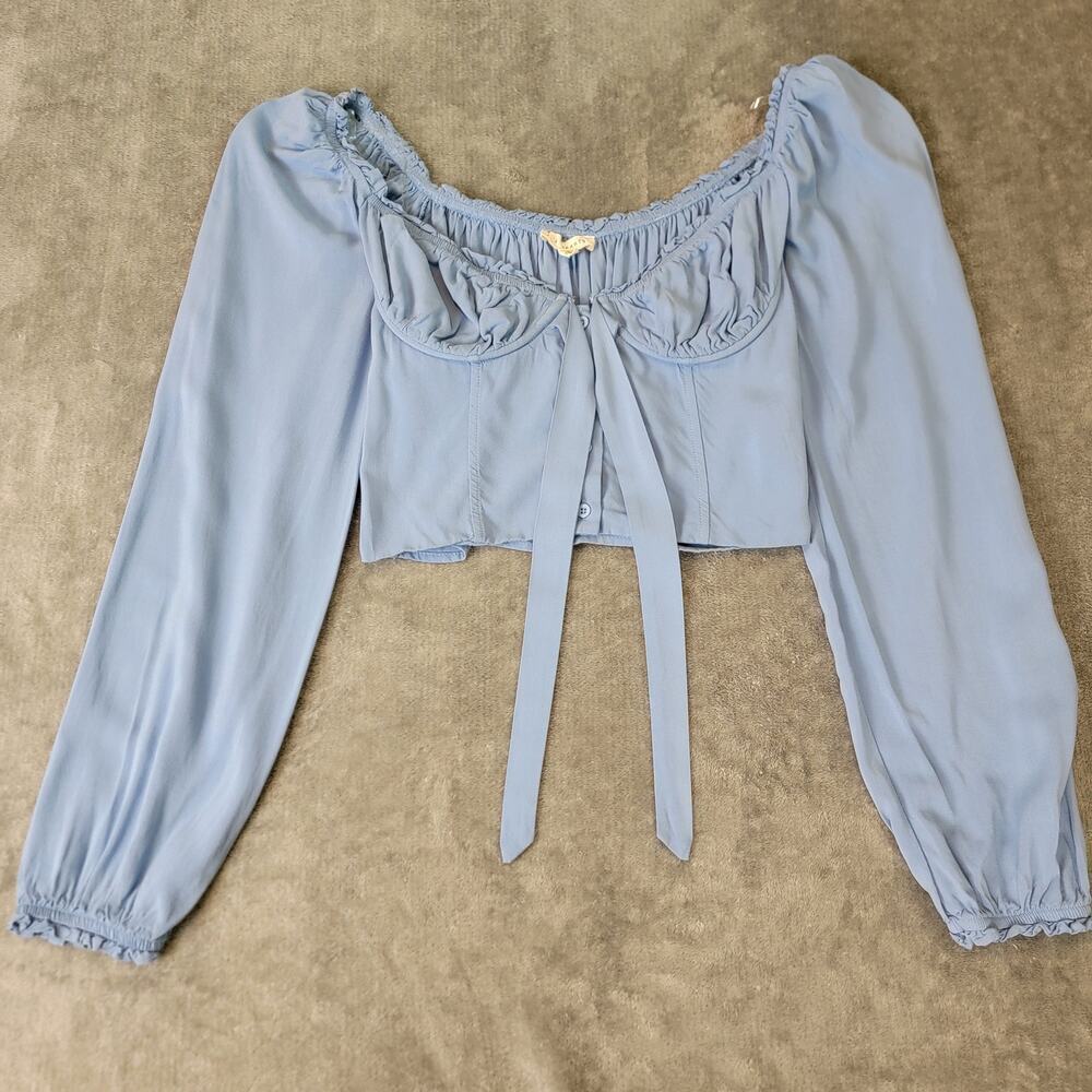 L.A. Hearts Corset Top S Blue Puff Sleeve Cottagecore